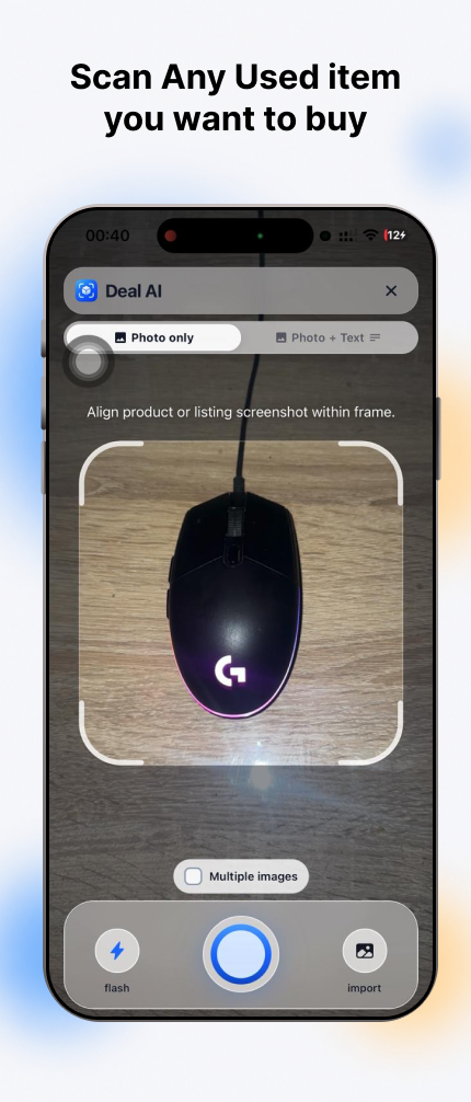 Deal AI camera screen scanning a used product